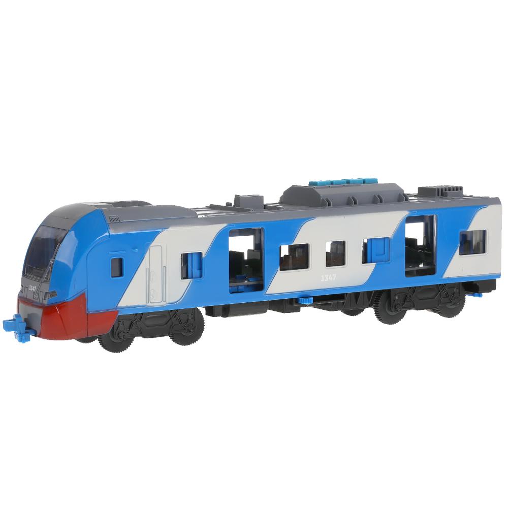 ELTRAINLAST-30PL-BUGY Модель пластик свет-звук СКОРОСТНОЙ ПОЕЗД 32,5 см, двери, 4 кноп, син, кор. Те