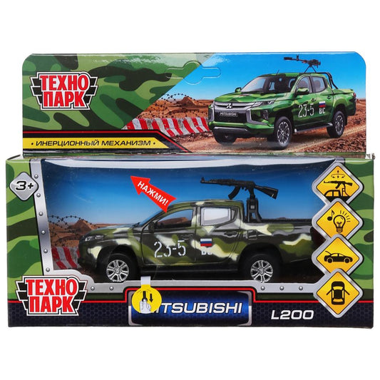 Машина металл свет-звук MITSUBISHI L200 PICKUP КАМУФЛЯЖ 13 см, двери, кор. Технопарк в кор.2*36шт