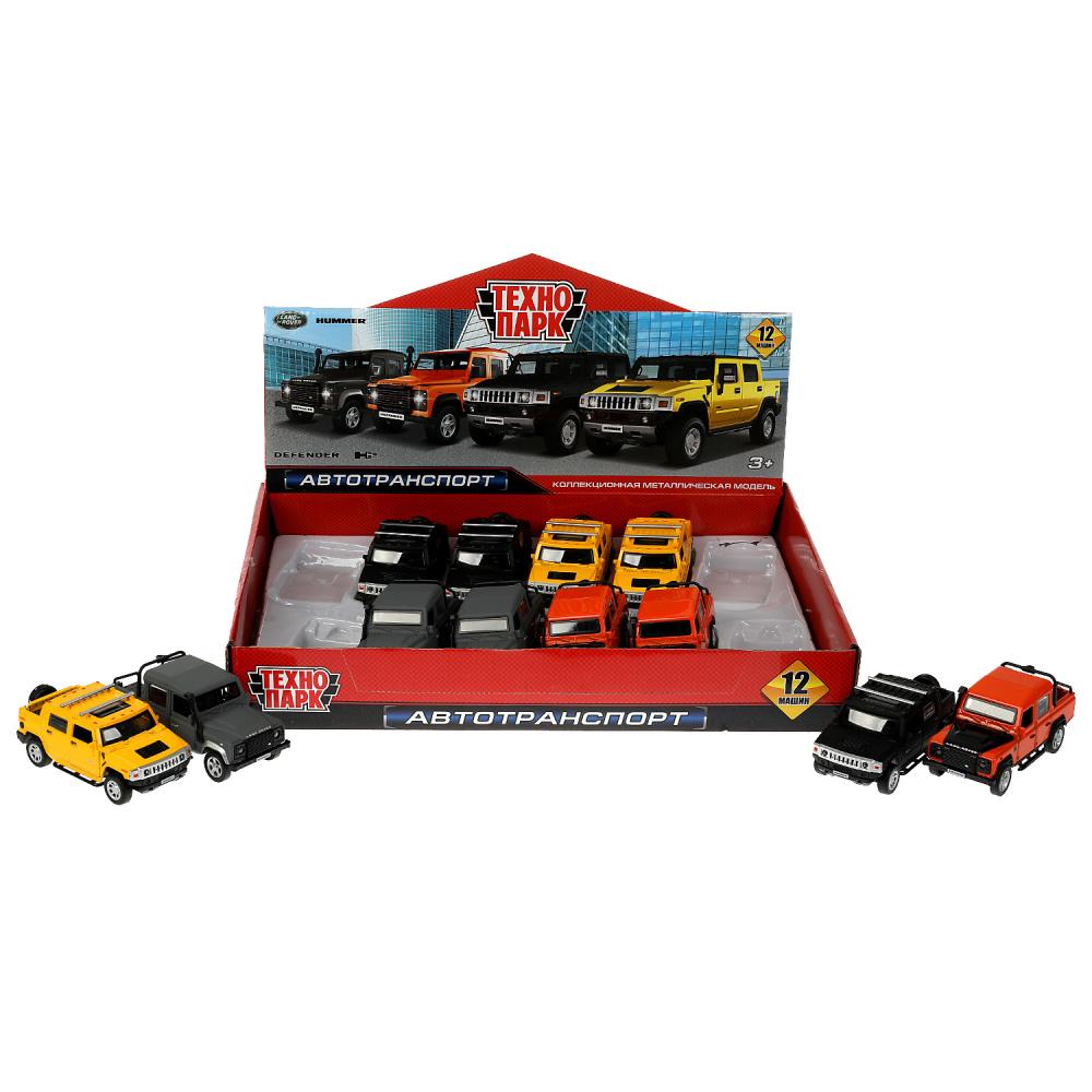 Машина металл land ROVER DEFENDER/HUMMER H2 PICKUP 12см,дв,баг,асс,дис. Технопарк уп-12шт в кор.6уп