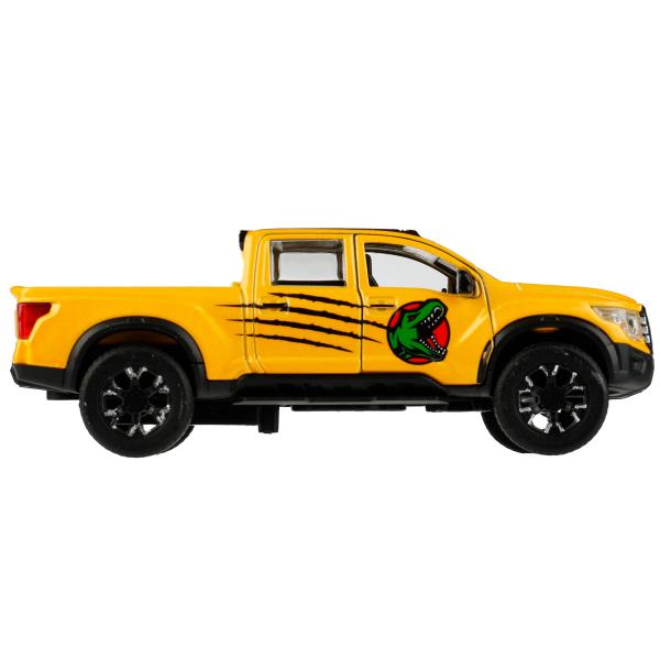 Машина металл NISSAN TITAN ДИНОЗАВРЫ 12,5 см, двери, баг, инер, желтый, кор. Технопарк в кор.2*36шт