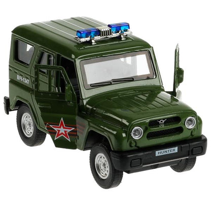 HUNTER-12SLARR-GN338203 Машина металл свет-звук UAZ HUNTER АРМИЯ РОССИИ 12 см, двер, багаж, ин, кор.