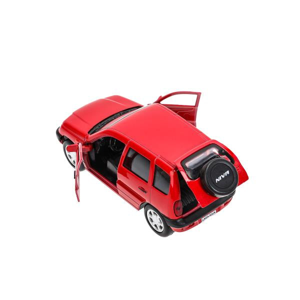 Машина металл LADA NIVA длина 12 см, двери, багаж, инерц, красный, кор. Технопарк в кор.2*36шт