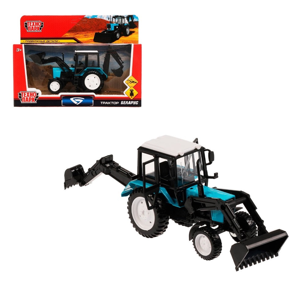 BELARUS-11SL-BU Модель металл свет-звук МТЗ ТРАКТОР "беларус" 11 см, подв. элем, син, кор. Технопарк