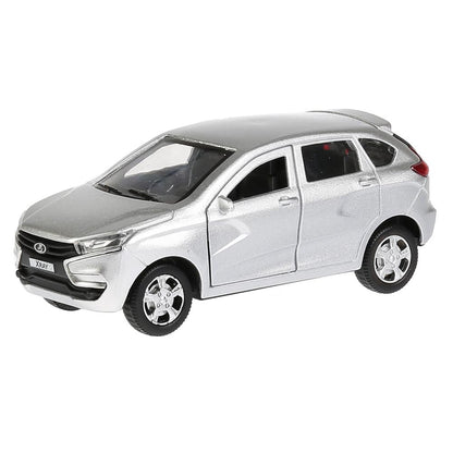 Машина металл LADA XRAY длина 12 см, двери, багаж, инерц, серебристый, кор. Технопарк в кор.2*36шт