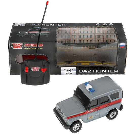 Машина р/у UAZ HUNTER росгвардия 18 см, свет, сер, кор. Технопарк в кор.2*24шт