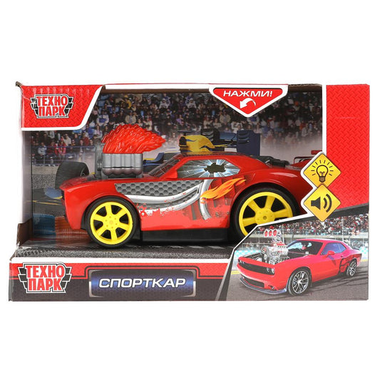 Машина пластик свет-звук СПОРТКАР 18 см, 2 кнопки, своб. ход, кор. Технопарк в кор.2*36шт