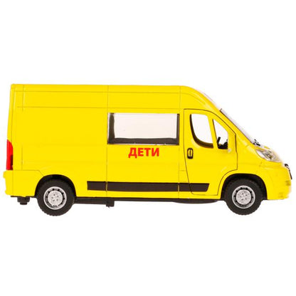 Машина металл CITROEN JUMPER ДЕТИ 14 см, двери, багаж, инерц, желтый, кор. Технопарк в кор.2*36шт