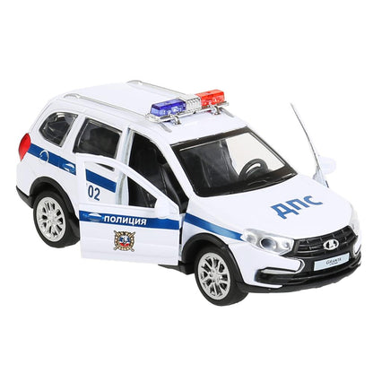 GRANTACRS-12POL-WH 299797 Машина металл LADA GRANTA CROSS ПОЛИЦИЯ 12 см, двери, багаж, ин, кор. Техн