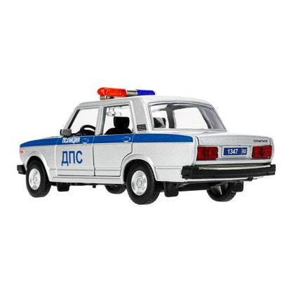 Машина металл свет-звук LADA ваз 2107,дв,к,баг,св-зв,ин,17,5 см,ПОЛИЦИЯ сер Технопарк в кор.2*18шт