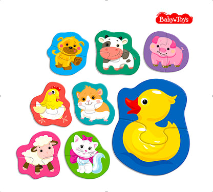 Пазлы контурные Половинки "Домашние животные" Baby Toys (8 карт. 16 эл)