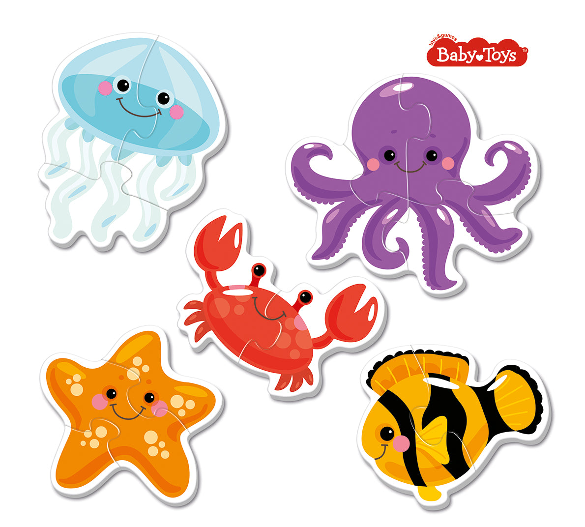 Пазлы контурные "Обитатели моря" Baby Toys (5 карт. 14 дет)