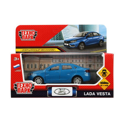 Машина металл LADA vesta 11,5 см, двери, синий, кор. Технопарк в кор.2*36шт