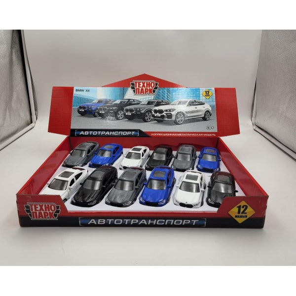 Машина металл BMW X6 12 см, двери, багаж, инер, темно серый, дисплей Технопарк уп-12шт в кор.6уп