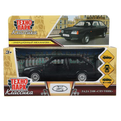 Машина металл LADA -2108 "СПУТНИК", 11,7 см, двери, баг., ин., черный, кор. Технопарк в кор.2*36шт