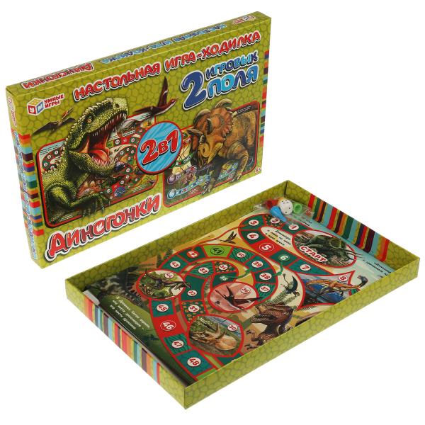 Диногонки. Настольная игра-ходилка 2 в 1. 330х216х27 мм. Умные игры. в кор.20шт