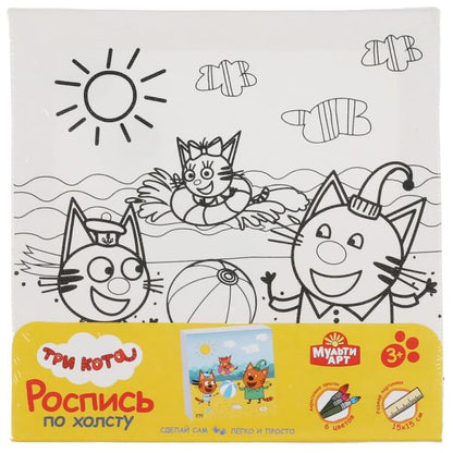 Набор д/тв-ва Три Кота холст для росписи 15*15 см MultiArt в кор.48шт
