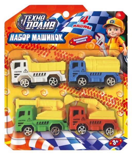 Набор машинок инерция, 4шт, в ассортименте, блист.23*20*3,5см ТЕХНОДРАЙВ в кор.2*108наб