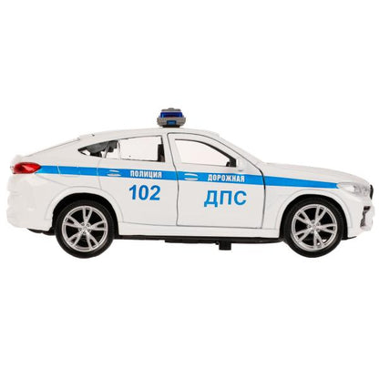 Машина металл BMW X6 ПОЛИЦИЯ длина 12 см, двери, багаж, инерц, белый, кор. Технопарк в кор.2*36шт