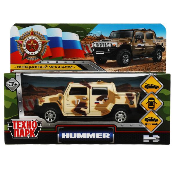 Технопарк. Модель "Hummer H2 Пикап Камуфляж" 12 см,мет,двер,ба,инер,песочный арт.HUM2PICKUP-12MIL-BN