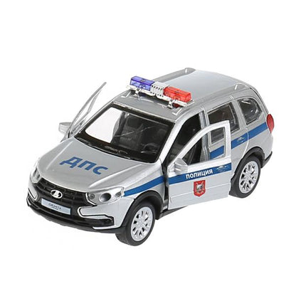 Машина металл свет-звук "lada granta cross 2019 полиция"12см,инерц,серебристый Технопарк в кор2*36шт