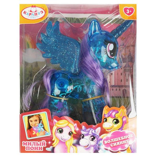 Единорог 10 см пластиковый прозрачный, голубой, светится КАРАПУЗ в кор.2*216шт