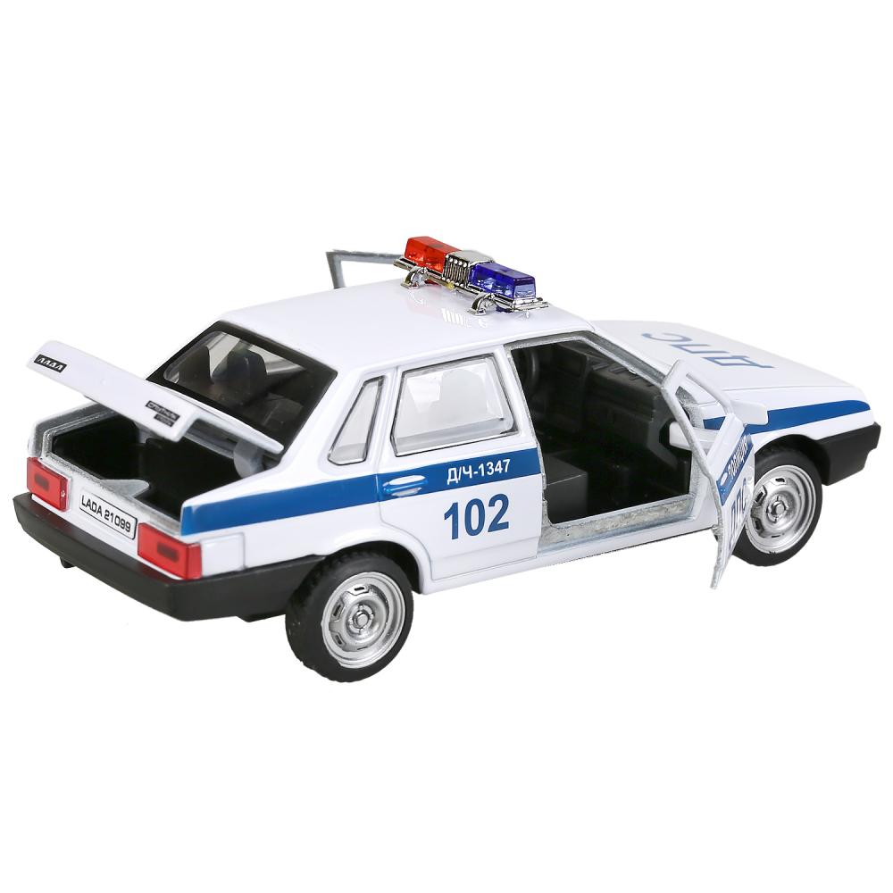 Машина металл LADA-21099 "СПУТНИК" ПОЛИЦИЯ 12 см, двери, багаж, белый, кор. Технопарк в кор.2*36шт