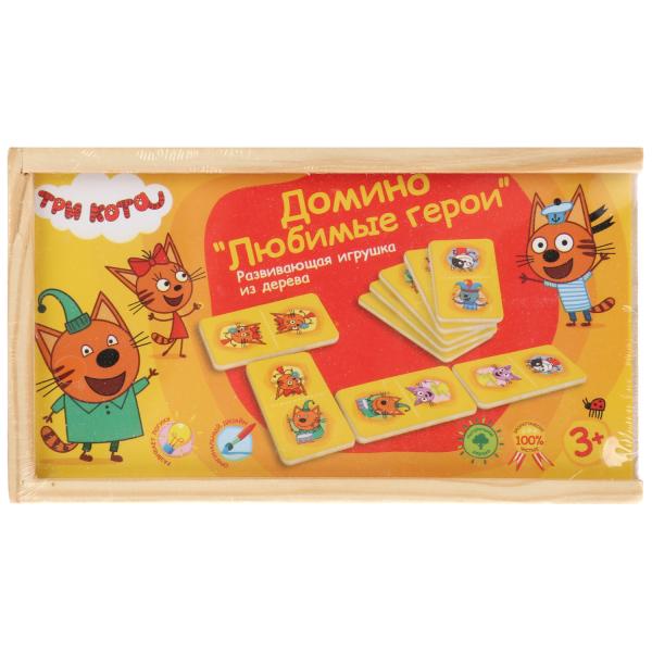 Игрушка дер. "Буратино" "Три кота", домино Любимые герои в дер. кор. (русс. уп.) в кор.120шт