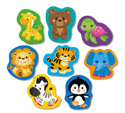 Пазлы контурные Половинки "Дикие животные" Baby Toys (8 карт. 16 эл)