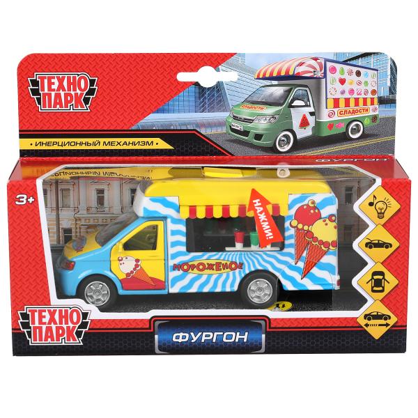 Машина металл фургон мороженое 14,5 см, свет+звук, открыв. двери, багаж.,ТМ "Технопарк" в кор.2*24шт