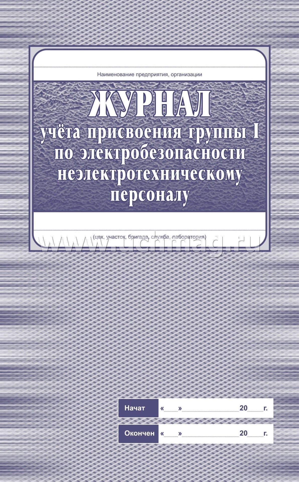 Журнал учета присвоения группы 1 по электробезопасности неэлектротехническому персоналу (Формат А4, обложка офсет пл 120, блок офсетная, пл. 65) 32 стр.