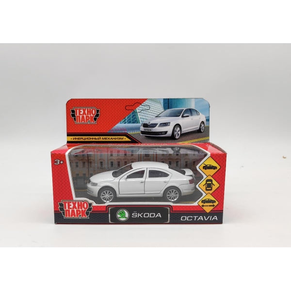 Машина металл SKODA OCTAVIA 12 см, двери, багаж, инерц. белый кор. Технопарк в кор.2*36шт