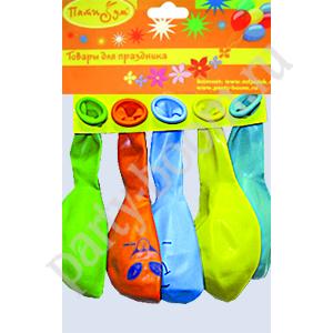 "Пати бум" Шар круглый 30см Х-58 Пастель+Декоратор (шелк.) Улыбки 5 шт.