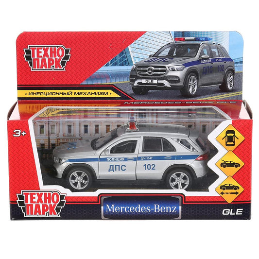 Машина металл MERCEDES-BENZ GLE ПОЛИЦИЯ 12 см, двери, багаж, серебр, в кор. Технопарк в кор.2*36шт