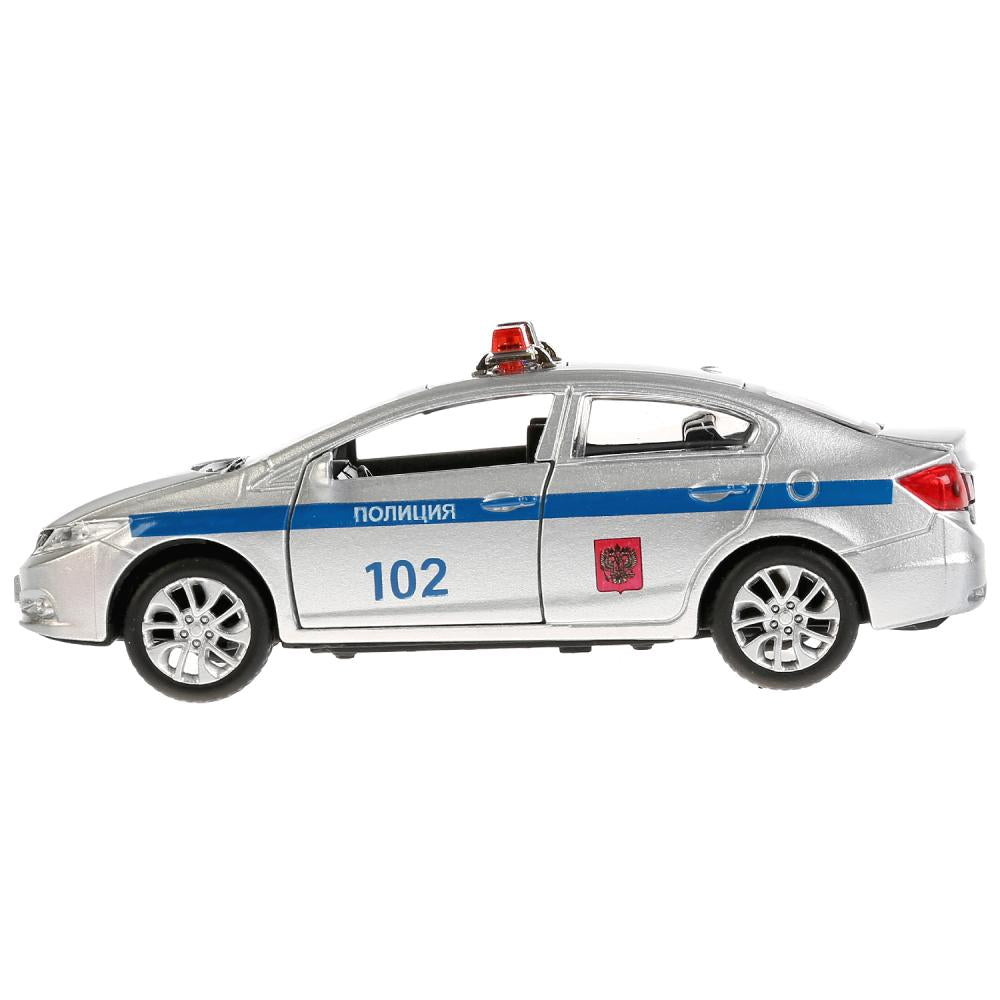 Машина металл "HONDA CIVIC ПОЛИЦИЯ", длина 12см, открыв. двери, инерц, в кор. Технопарк в кор.2*36шт