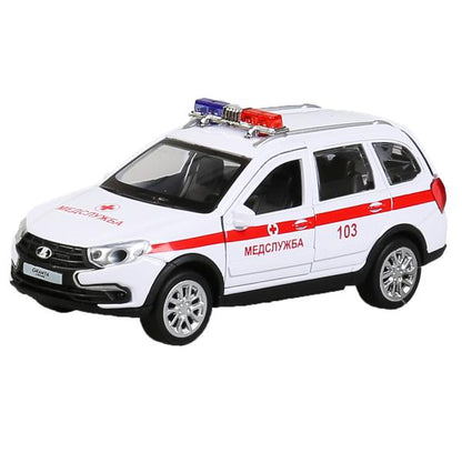 Машина металл свет-звук "lada granta cross 2019 скорая"12см,инерц.,белый в кор Технопарк в кор2*36шт