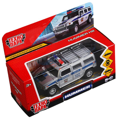 Машина металл "hummer h2 полиция" 12см, откр.двери, инерц, серебристый в кор. Технопарк в кор.2*36шт