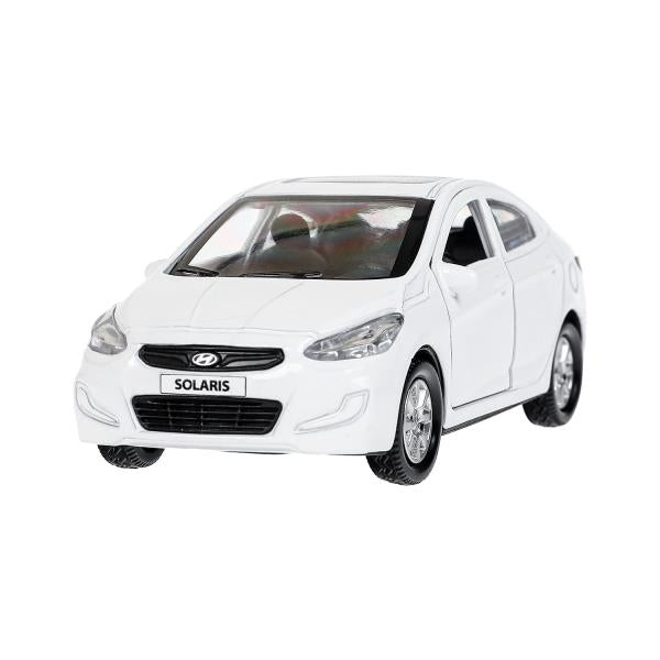 Машина металл HYUNDAI SOLARIS, 12 см, двери, багажн, инерц, белый, кор. Технопарк в кор.2*36шт
