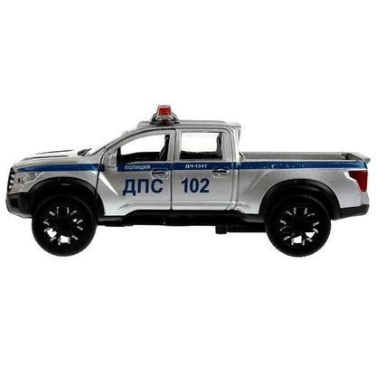 Машина металл свет-звук NISSAN TITAN ПОЛИЦИЯ 12,5 см, двери, баг, инер, кор. Технопарк в кор.2*36шт