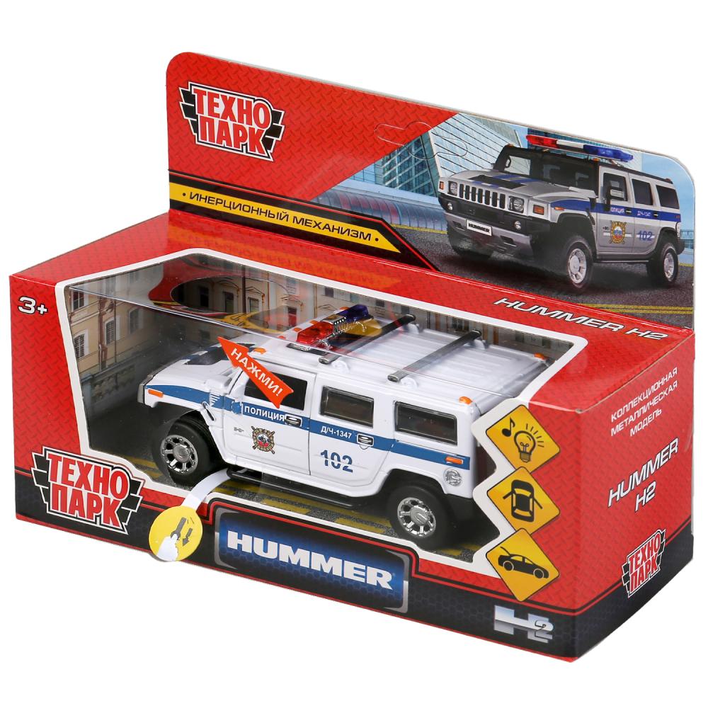 Машина металл свет-звук HUMMER "hummer h2 полиция" 12см, инерц., белый в кор. Технопарк в кор.2*36шт