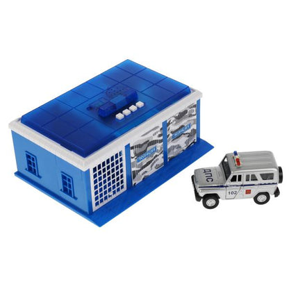 Игрушка пластик свет-звук ПОЛИЦЕЙСКИЙ УЧАСТОК 22 см, ворота, uaz HUNTER,кор. Технопарк в кор.2*18шт