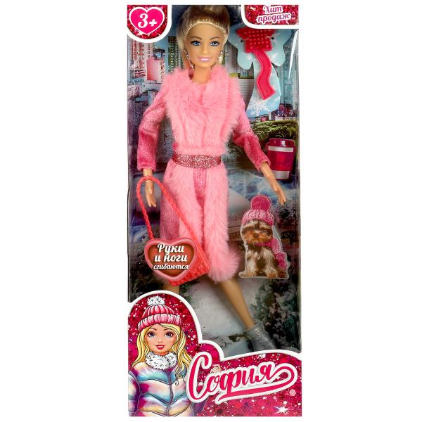Карапуз. Кукла "София" 29см в розовом платье с мехом руки и ноги сгиб, акс, кор арт.66001-W27-S-BB