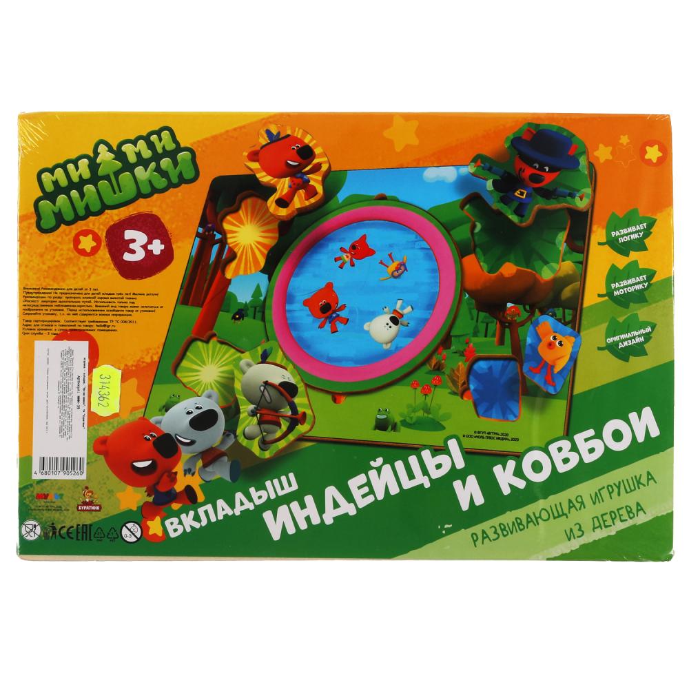 Игрушка деревянная Ми-ми-мишки вкладыш индейцы и ковбои Буратино в кор.100шт