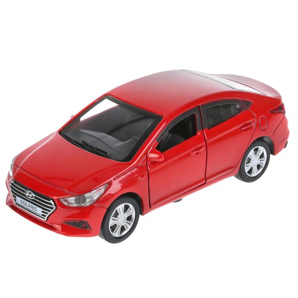Машина металл HYUNDAI SOLARIS длина 12 см, двер, багаж, инерц, красный, кор. Технопарк в кор.2*36шт