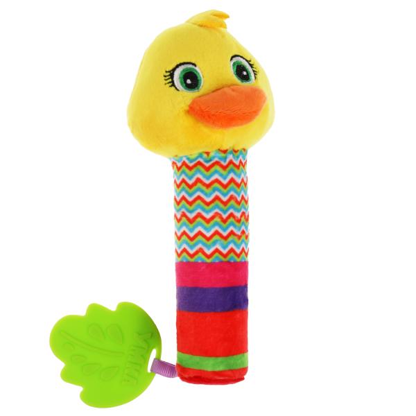 Текстильная игрушка погремушка пищалка утка с прорез. Умка в кор.250шт