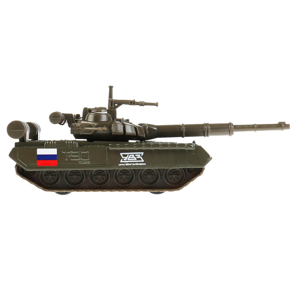 Машина металл Танк T-90, размер 12см, инерц.механизм., подвиж. дет., в кор. Технопарк в кор.2*24шт