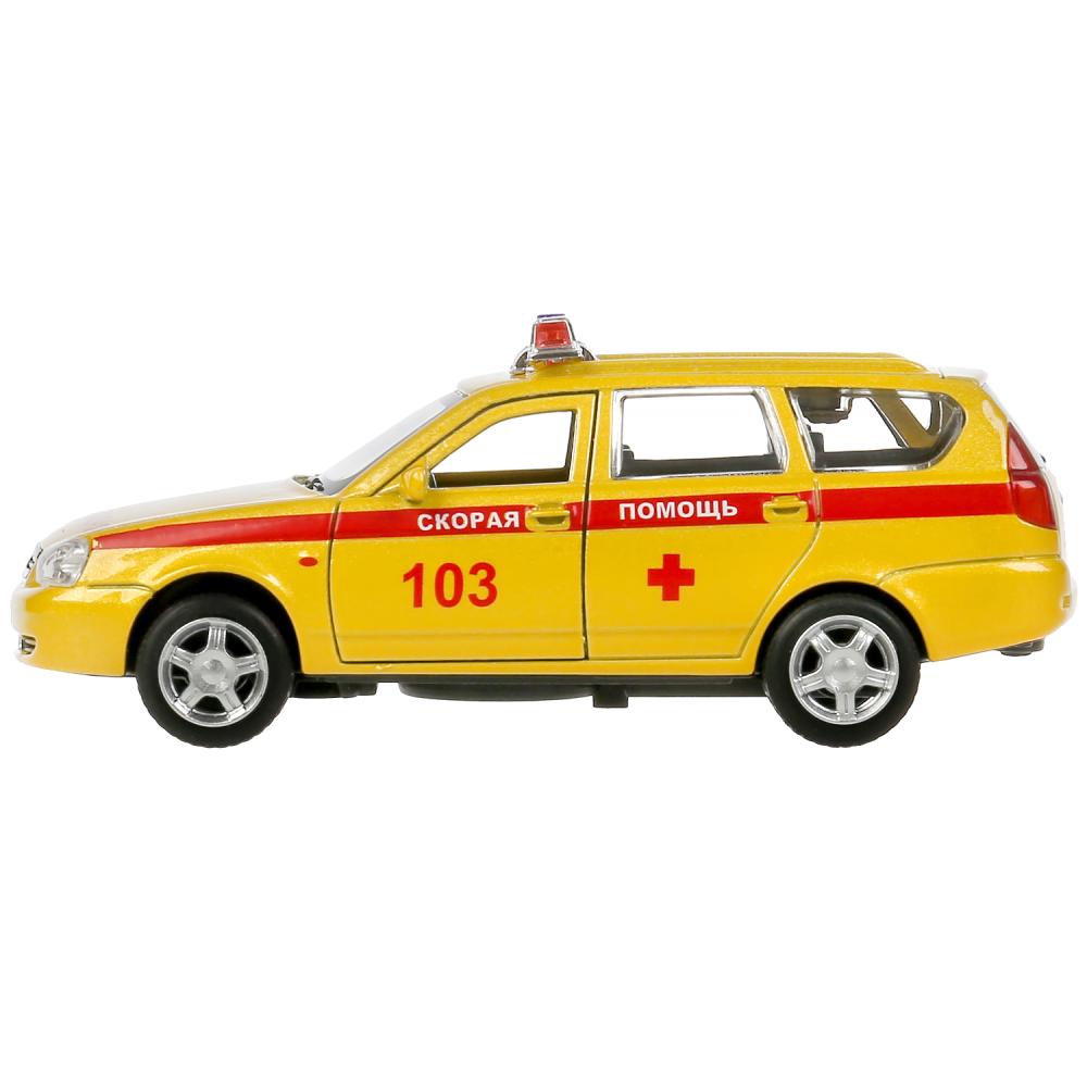 Машина металл свет-звук LADA PRIORA РЕАНИМАЦИЯ 12 см, двери, багаж, в кор. Технопарк в кор.2*36шт