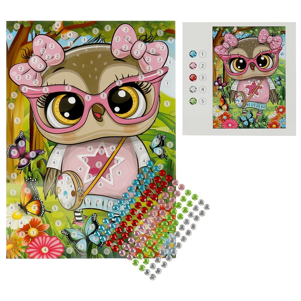 Аппликация стразами в пакете 15*21 см сова МУЛЬТИ АРТ в кор.100шт