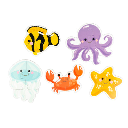 Пазлы контурные "Обитатели моря" Baby Toys (5 карт. 14 дет)