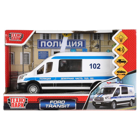 TRANSITVAN-16PLPOL-WH Машина пластик свет-звук FORD TRANSIT ПОЛИЦИЯ 16 см, двери, 3 кнопки, кор. Тех