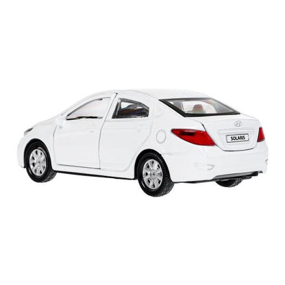 Машина металл HYUNDAI SOLARIS, 12 см, двери, багажн, инерц, белый, кор. Технопарк в кор.2*36шт